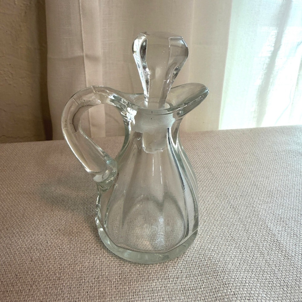 Vintage Glass Cruet Cottagecore Farmhouse Ribbed Oil Vinegar Bottle Clear Small